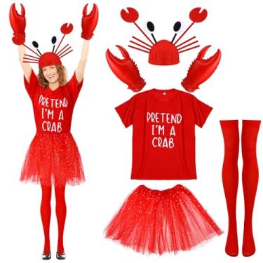 Imagem de Newcotte Conjunto de 5 peças para fantasia de caranguejo de Halloween, conjunto de chapéus, luvas engraçadas, tule, tutu, saia de caranguejo, camiseta feminina cosplay (grande)