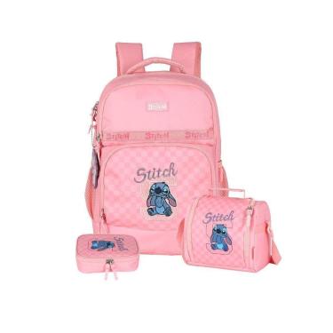 Imagem de Kit Mochila Stitch Costas Lancheira E Estojo Box Escola Rosa