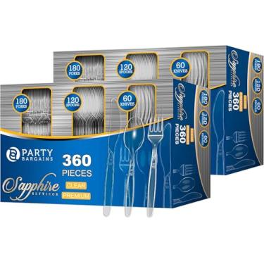 Imagem de PARTY BARGAINS Conjunto de Talheres Descartáveis, Cor: Safira Transparente, Contagem: 720 Unidades: 120 Facas, 240 Colheres, 360 Garfos