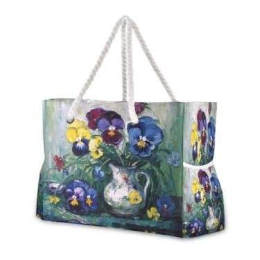 Imagem de Wassud Bolsa de praia Nature's Beauty, grande, para mulheres, impermeável, à prova de areia, bolsa de viagem com zíper e bolso para piscina, academia, acampamento