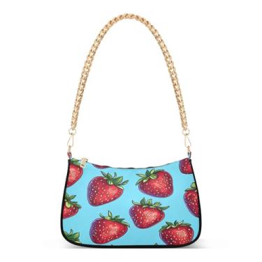 Imagem de CEBUGI Bolsas transversais femininas bolsa de ombro morangos bolsa clutch elegante com alça de corrente