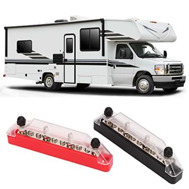 Imagem de Yosoo Health Gear Bloco de Distribuição de Energia, Barra de Barramento de 10 Vias Com 4 Pinos M6 6 Terminais de Parafuso M4, Base de Nylon Retardante de Chamas, Tampa Resistente à Poeira de