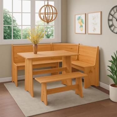 Imagem de Conjunto Canto Alemão com Baú em Madeira Caramelo 150x118 cm Marin