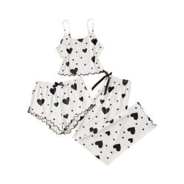 Imagem de Conjunto De Pijamas Femininos Com Estampa De Coração Sem Mangas Calças