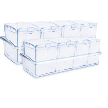 Imagem de Kit 2 Organizador Acrílico Transparente – 4 Potes Porta Temperos Gin Condimentos + Base Removível