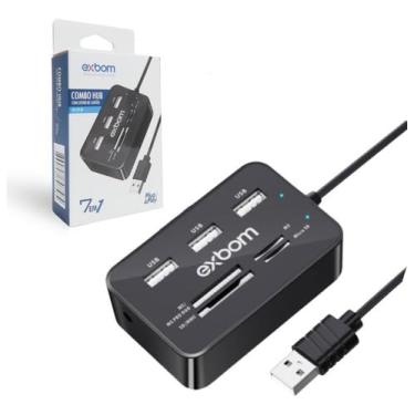 Imagem de Leitor de Cartão de Memória e HUB USB 7 em 1 UH-R230, Compatível com SD/Micro SD/Pro Duo, 4 Portas USB, com LED Indicador