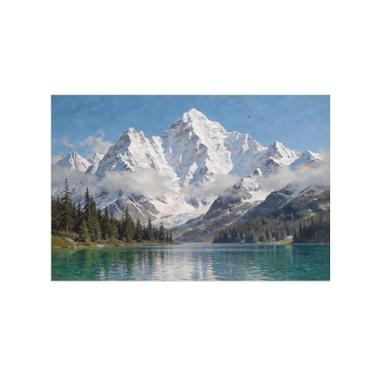 Imagem de Arte de parede paisagem imagem em tela - neve montanha lago - decoração moderna impressão de pintura para sala de estar quarto 70 x 105 cm 27 x 41 pol sem moldura