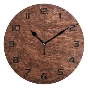 Imagem de JUZIHAI Relógio de parede de madeira maciça marrom silencioso, sem tique-taque, relógios de parede redondos operados por bateria, fácil de ler, relógio decorativo de parede para casa, cozinha, sala de