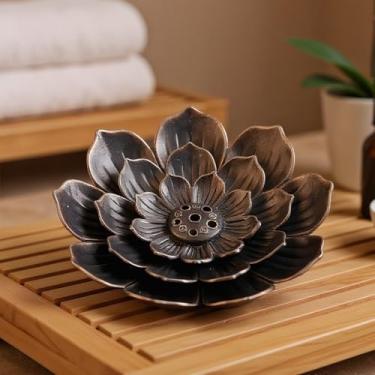 Imagem de Suporte de incenso inspirado em lótus com apanhador de cinzas removível para configuração de aromaterapia limpa e elegante (suporte de incenso de lótus de três níveis)