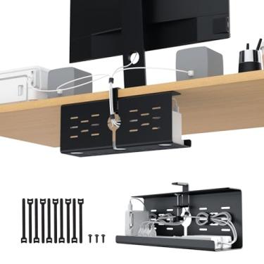 Imagem de KEEGH Bandeja de gerenciamento de cabos sob a mesa com grampo C e parafusos sem broca, bandeja de gerenciamento de fios de 40,6 cm, tira de linha, suporte organizador de cabos de liga para escritório