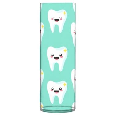 Imagem de JUZIHAI Vaso de flores Happy Teeth 9,9 cm x 30 cm cilindro de plástico moderno vaso de flores para centro de mesa de casamento decoração de casa