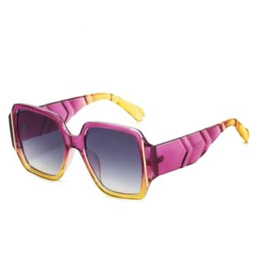 Imagem de HCHES Óculos de Sol Femininos Estilo Retrô com Estampa de Leopardo e Degradê - Combinam com Homens - Proteção UV400 (Roxo, Amarelo e Cinza)