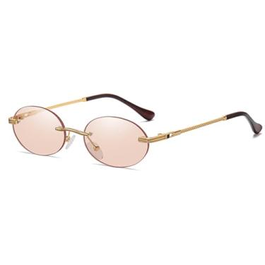 Imagem de Óculos de sol vintage oval sem aro, masculino, armação pequena, azul, fashion, redondo, feminino, metal, dourado, uv400, sem moldura (7)