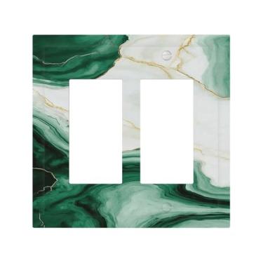 Imagem de Naiqadnehz Capas decorativas de mármore abstrato verde branco 2 gangues interruptor duplo interruptor de luz placa de interruptor elétrico placa de decoração GFCI placa de parede para quarto decoração
