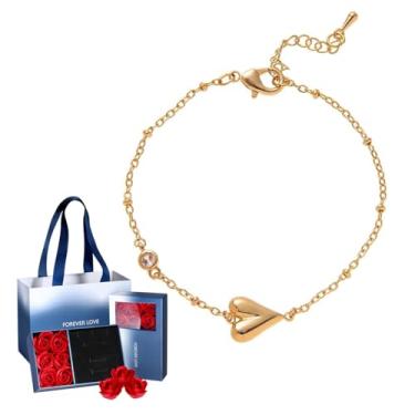 Imagem de FLORA Pulseira feminina banhada a ouro com pulseira ajustável de coração (DOURADO 2) conjunto de presente