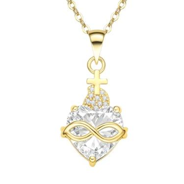 Imagem de COTATI Colar de cruz banhado a ouro, pingente de coroa de coração sagrado para mulheres, crucifixo, fé, joia vintage, presente, Small, Aço inoxidável, Sem Pedra Preciosa