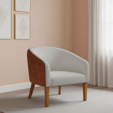 Imagem de Poltrona Sala Stella Pé Madeira Trapézio Sintético PU Nozes Bouclê Cinza D03 - D'Rossi