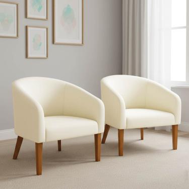 Imagem de Poltrona Sala Decorativa Kit 2 Stella Pé Madeira Trapézio Castanho Suede Bege D03 - D'Rossi