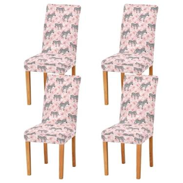 Imagem de Conjunto de 2 capas de cadeira de jantar Flowers Zebras rosa, laváveis, removíveis, Parsons para casa ou festa