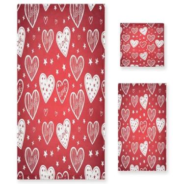 Imagem de Wassud Conjunto de 3 toalhas de banho listradas para dia dos namorados, toalhas super macias e absorventes para banheiro, toalhas de banho de secagem rápida, toalha de banho para academia, spa, hotel