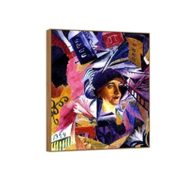 Imagem de BMZFYBS David Burliuk Famosas impressões em tela de arte de parede prontas para pendurar. Tempo. Pintura de moldura de madeira para decoração de sala de estar 30 x 35 cm 12 x 13 polegadas