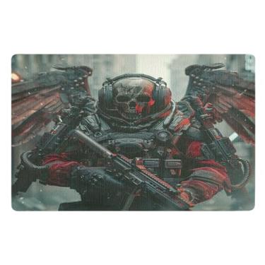 Imagem de Esqueleto mecânico guerreiro com asas tapete de porta interior caçador de sujeira tapete de boas-vindas ao ar livre, tapetes para entrada 81 x 50 cm