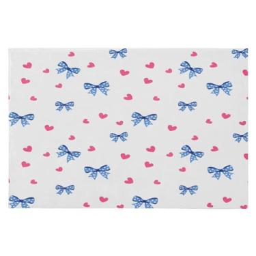 Imagem de Wassud Tapete de porta com laços pontilhados de bolinhas azuis 61 x 89 cm, tapete de área lavável antiderrapante com suporte de borracha, tapete macio e macio para sala de estar, quarto, entrada