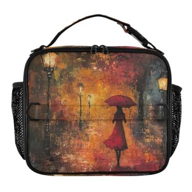 Imagem de Joisal Guarda-chuva artístico vermelho lancheira feminina isolada grande com isolamento térmico lancheira à prova de vazamento
