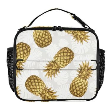 Imagem de Joisal Lancheira branca de abacaxi dourado para mulheres, meninas, lancheira masculina e infantil, lancheira para trabalho, bolsa térmica para escola