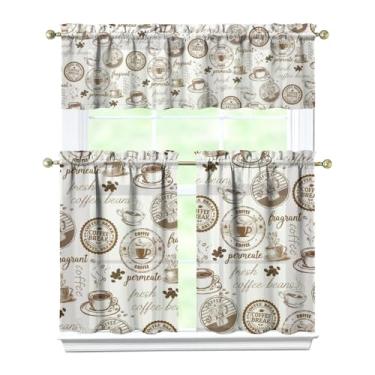 Imagem de Tapesb Conjunto de 3 peças de cortina de café e cozinha com saia de cortina engraçada para janela pequena sobre a pia essenciais para decoração de cozinha, quarto, lavanderia, 69,8 x 91,4 cm