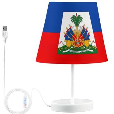 Imagem de TSENQUE Candeeiro de mesa moderno USB com estampa de animal regulável com bandeira do Haiti para mesinhas noturnas, lâmpadas decorativas de LED para quarto
