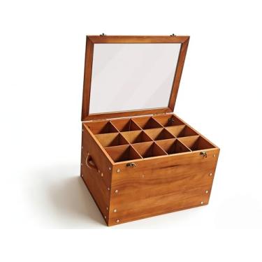 Imagem de MXWLEIEL Caixa de armazenamento de vidro de madeira – recipientes de armazenamento de vidro com tampa transparente com divisórias, suporte empilhável sem derramamento para bar doméstico