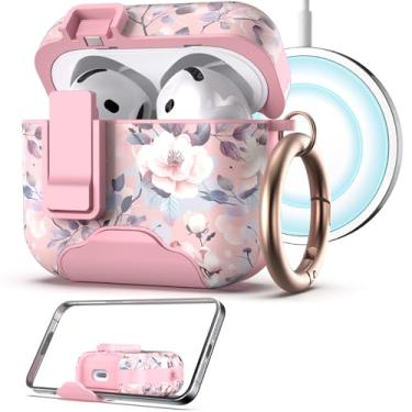 Imagem de wenew Capa compatível com AirPods 4ª geração com suporte de telefone, clipe, compatível com carregador Magsafe, trava automática magnética para iPod 4ª capa (rosa)