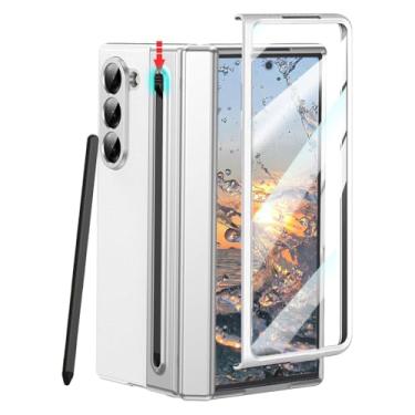 Imagem de HOULEE Capa para Samsung Galaxy Z Fold 7 com protetor de tela integrado e proteção de dobradiça e S Pen, capa protetora de couro premium com tudo incluído para Galaxy Z Fold 7 - branca