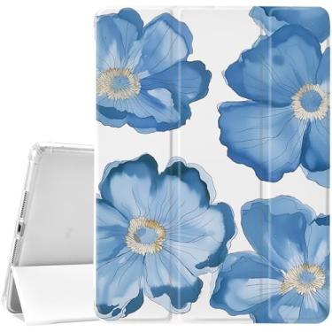 Imagem de JOYLAND Capa para iPad (A16) 11ª geração 11 polegadas 2025/iPad 10ª geração 10 polegadas 2022 com suporte para lápis - ativar/hibernar automaticamente, estampa floral azul antiarranhões à prova de