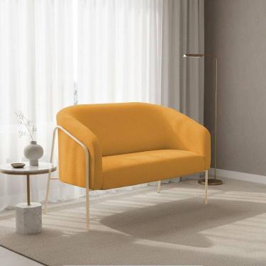 Imagem de Sofá 2 Lugares Namoradeira Stella Base Industrial Alta Dourada Bouclê Mostarda D03 - D`rossi