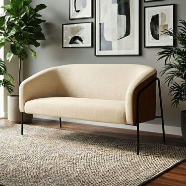 Imagem de Sofá 2 Lugares Stella Industrial Alta Preta Sintético Pu Nozes Linho D03 - D`rossi Bege