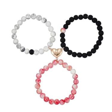 Imagem de Fussinatioanry Bestie Conjunto de 3 pulseiras de contas com design de coração para mulheres, joias da amizade BFF para amigas irmãs, Medium, Sem Pedra Preciosa