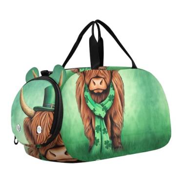 Imagem de Linda bolsa esportiva de Natal com gnomo de neve para meninos durante a noite, bolsa de viagem para crianças, St Highland Cow Green, Clássico