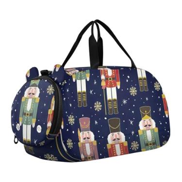 Imagem de Bolsa esportiva para meninos com desenho animado colorido de gatos rosa vibrante durante a noite para meninas para viagem, academia, bagagem infantil, Quebra-nozes colorido peculiar azul-marinho