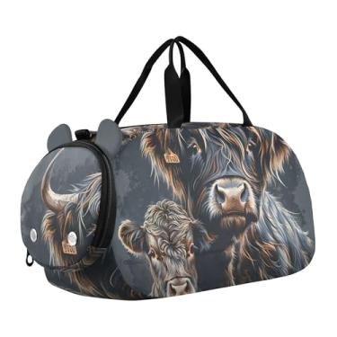 Imagem de Lindas bolsas de viagem Boston Terrier para meninas, bolsas noturnas, bolsa esportiva para meninos, Vaca e bezerro Highland, Clássico