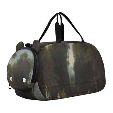 Imagem de Bolsa esportiva Hubert Robert para meninas com pintura de paisagem para viagem durante a noite com compartimento para sapatos, bolsa esportiva para meninos, Antoine Watteau La Perspective, Clássico