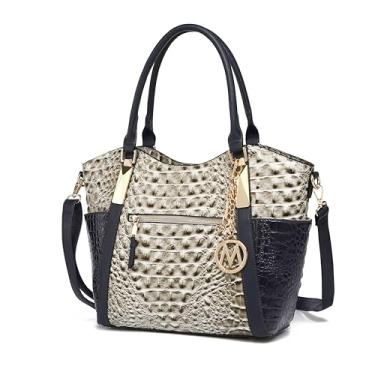 Imagem de MKF Collection Bolsa de mão para mulheres: Bolsa de ombro de couro PU – Bolsa com alça superior, livro de bolso feminino por Mia K, Croco cinza marinho