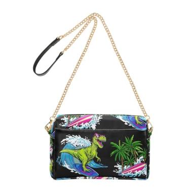 Imagem de Joitme Bolsa feminina tiranossauro Rex preta de desenho animado bolsa tiracolo de couro PU com alça de corrente bolsa para celular