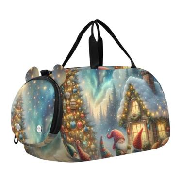 Imagem de Bolsa esportiva de Natal para meninas Highland Cow, bolsa de viagem para fim de semana, compartimento para sapatos noturnos, bolsa esportiva para meninos, Árvore de gnomos de Natal, Clássico