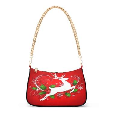 Imagem de Bolsa de corrente de ombro de Natal com rena vermelha, bolsa feminina, bolsa Hobo festiva para festas de fim de ano e uso diário