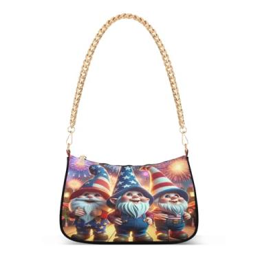 Imagem de Bolsa de ombro extravagante com desenho de fogos de artifício Gnomos, bolsa de mão Hobo feminina com alça de corrente para uso diário e festa