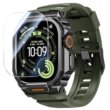 Imagem de Goton Capa de metal com pulseira para Apple Watch Ultra 3/2/1 de 49 mm com protetor de tela, capa única de 360°, proteção contra quedas e poeira, acesso à coroa de ECG, esporte e uso diário para