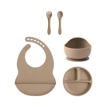 Imagem de Conjunto De Alimentação Para Bebês Em Silicone 5PCS Com Prato De Sucçã