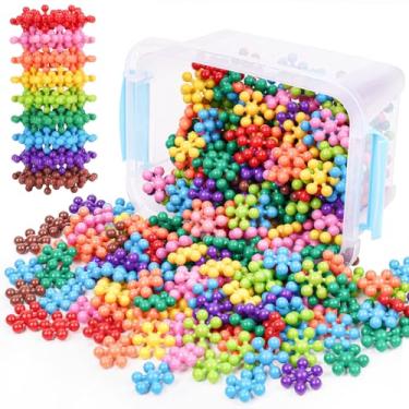 Imagem de NiToy Brinquedo de blocos de construção entrelaçados com floco de neve de 300 peças com capa de transporte para crianças, multicolor de aprendizagem precoce, criatividade educacional, brinquedo STEM